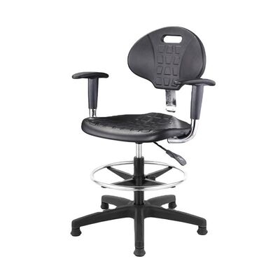 Black PU Lab Antistatic Chair with Footrest and Armrests for Ergonomic Comfort in Laboratories